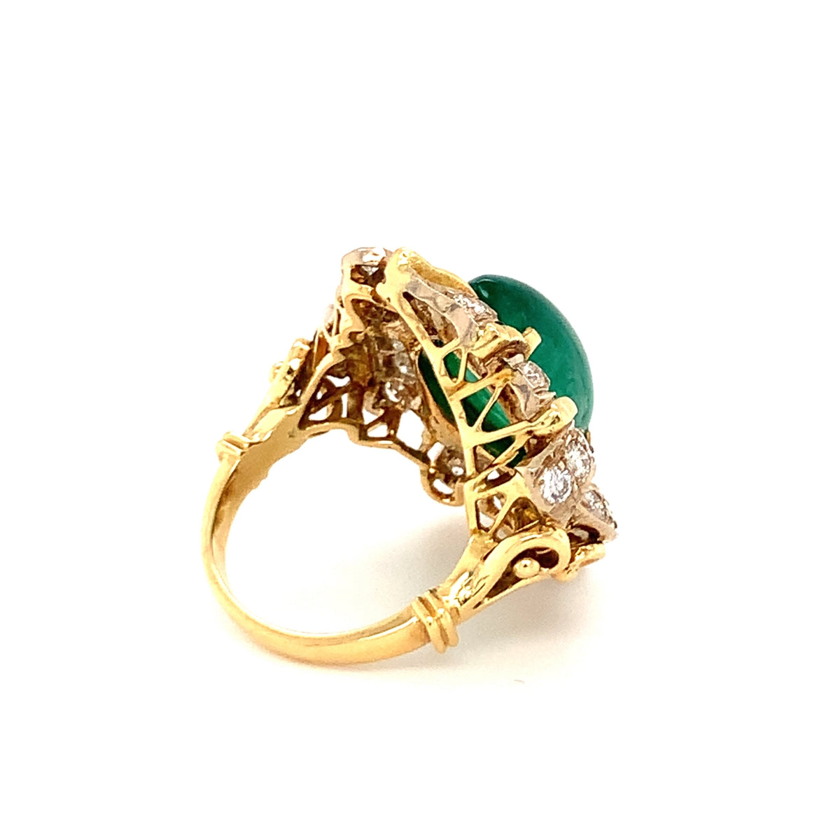 Emerald and Diamond 18K Yellow Gold Ring, circa 1960s
