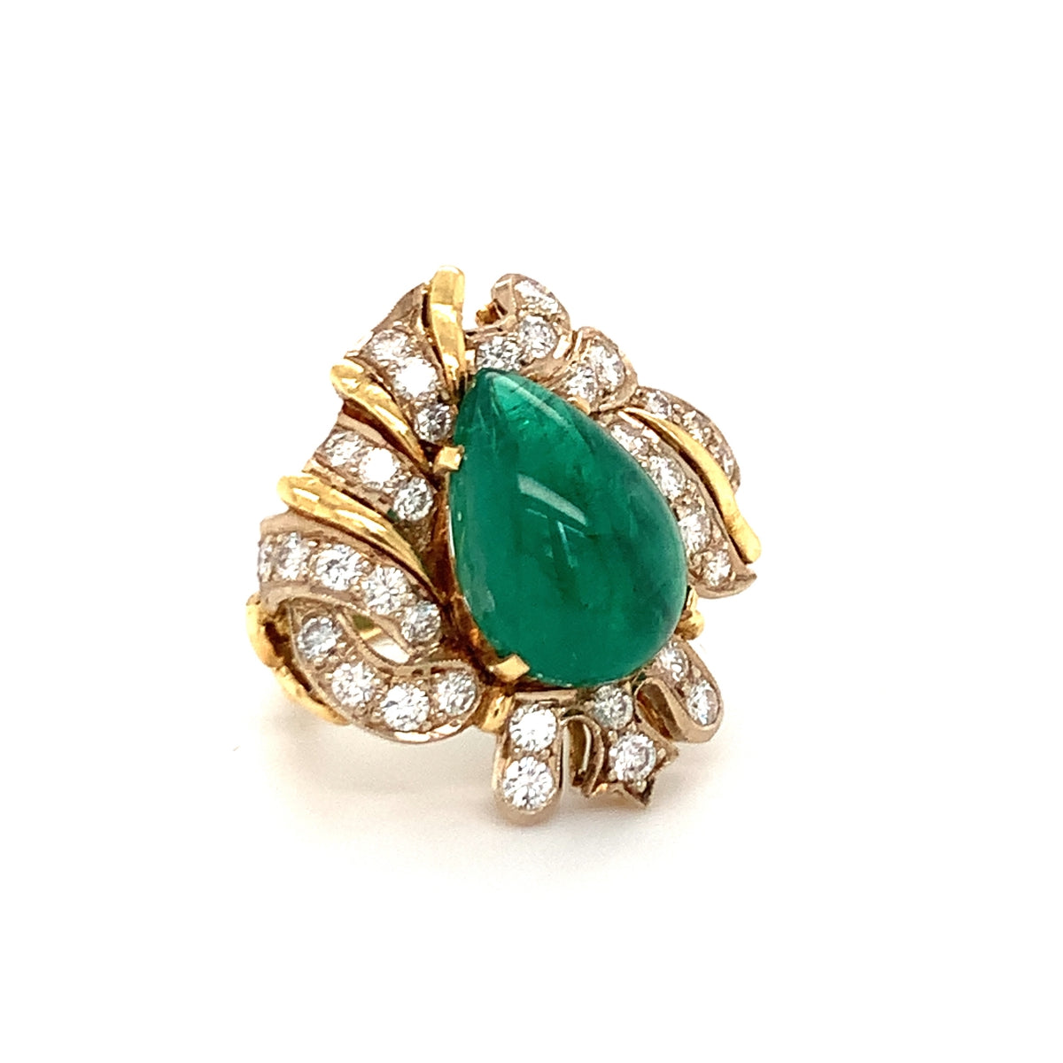Emerald and Diamond 18K Yellow Gold Ring, circa 1960s