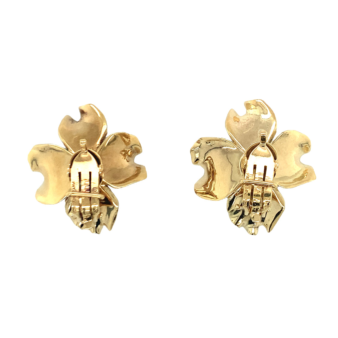 Emerald and Diamond Flower 18k Yellow Gold Earclips, circa 1960s