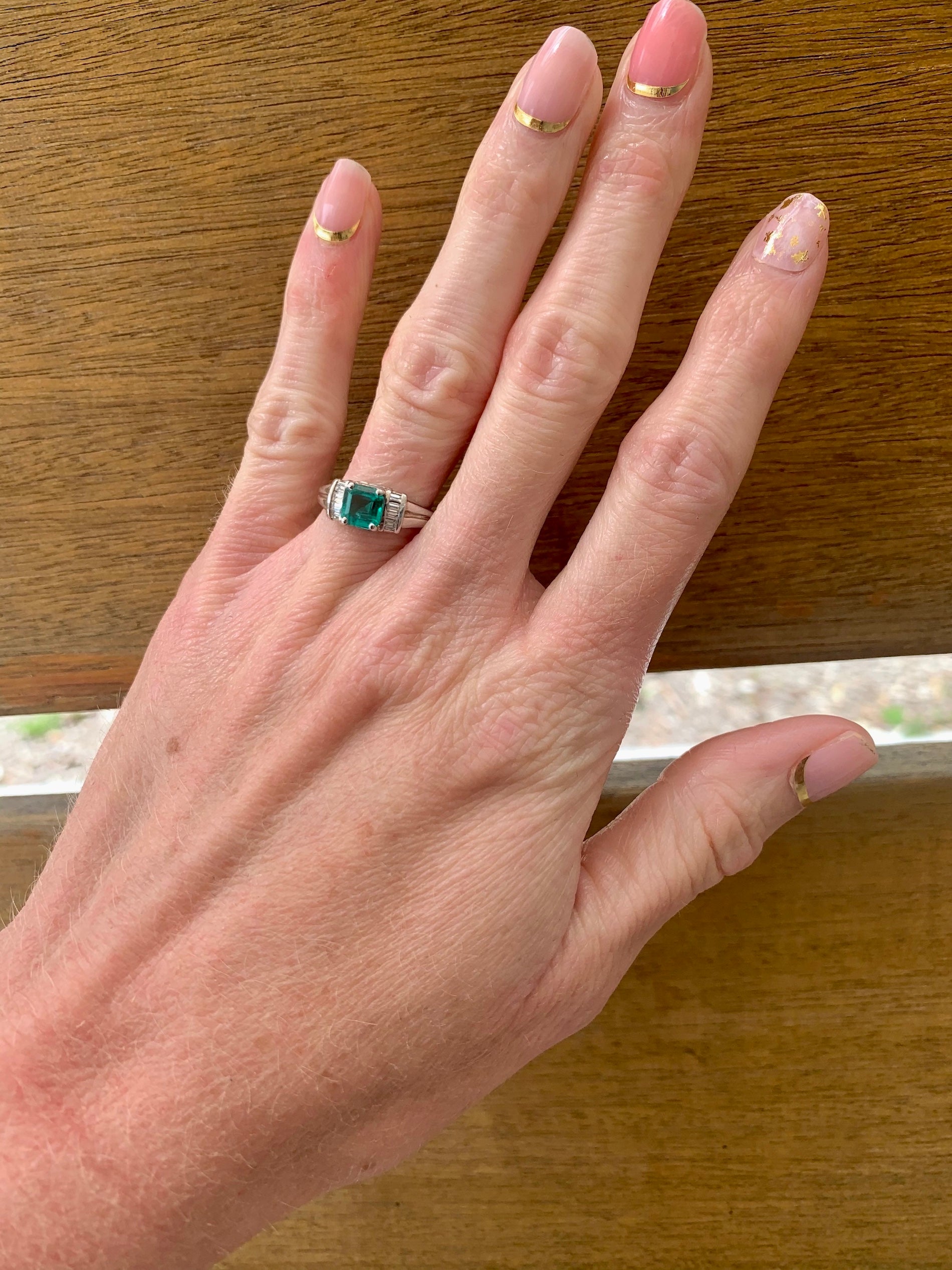 Emerald and Diamond Platinum Ring