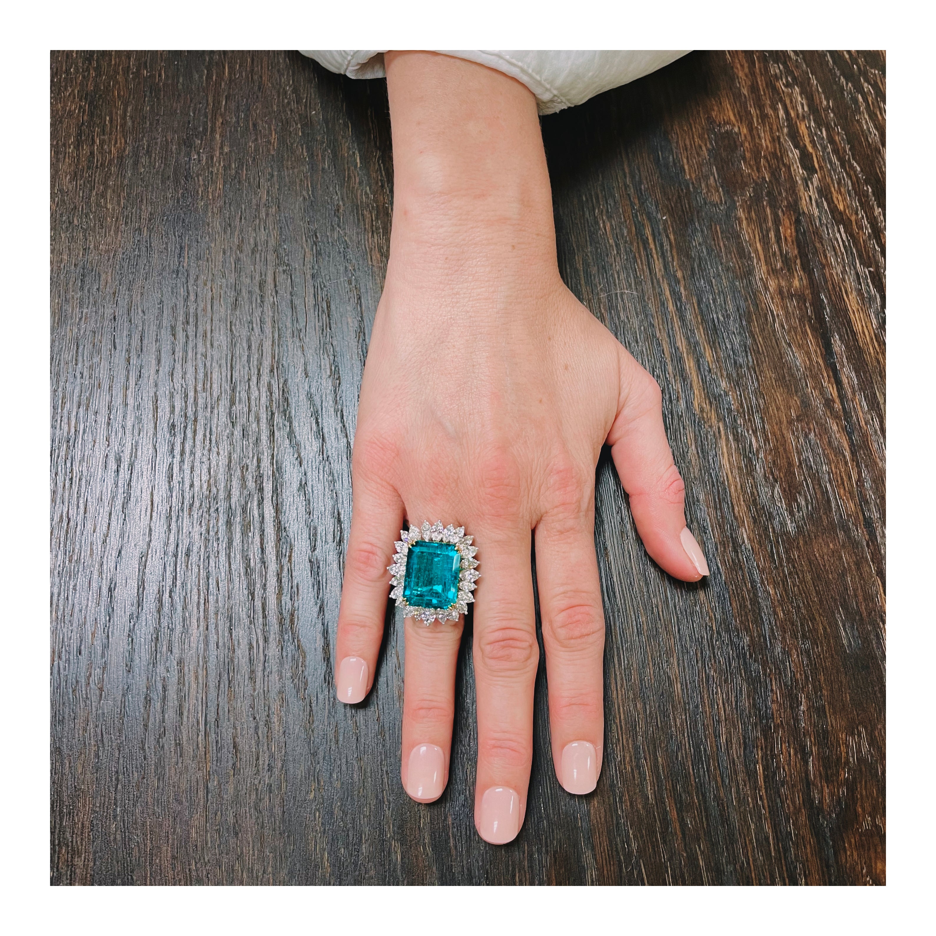 Emerald and Diamond Platinum and Gold Ring