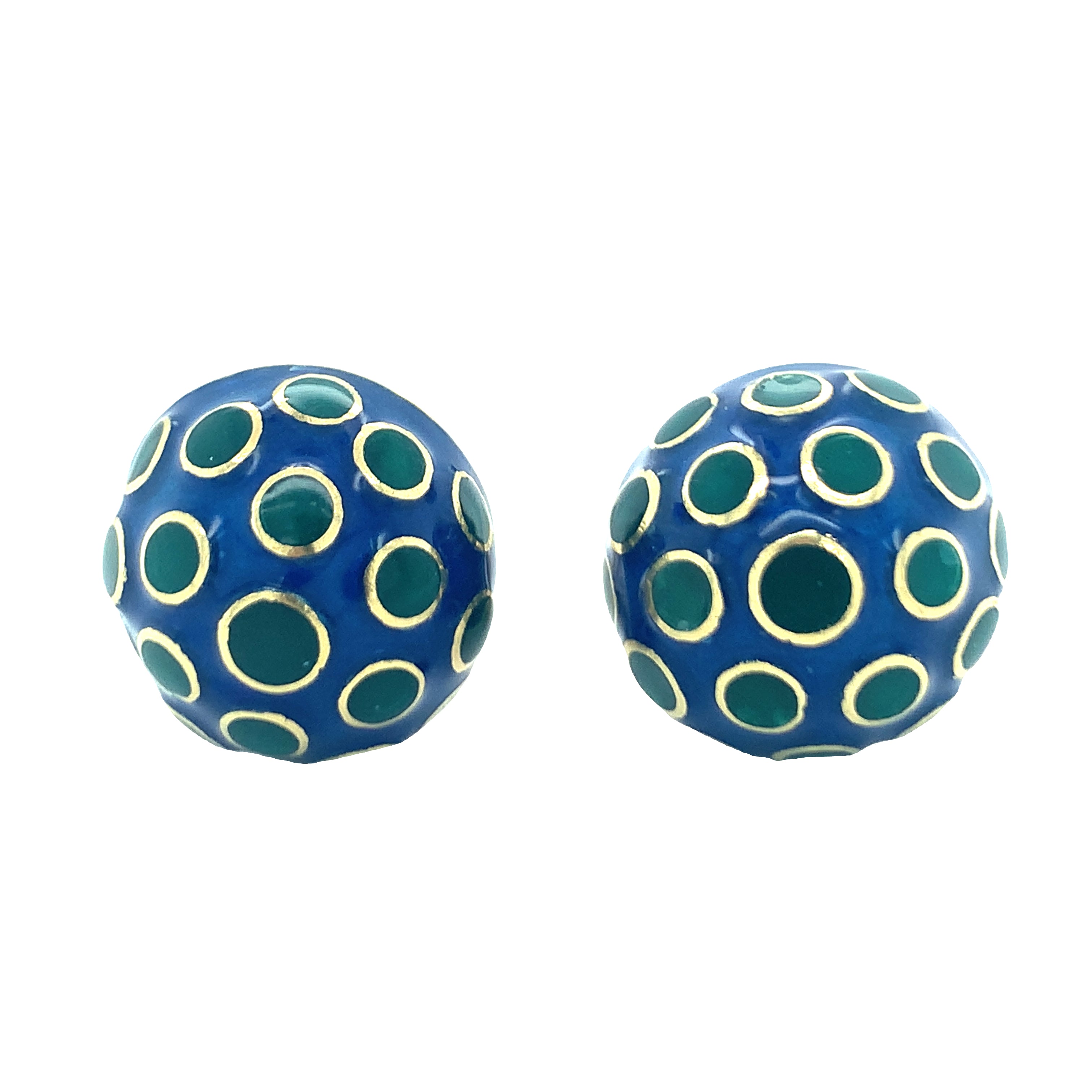 Enamel 18K Yellow Gold Button Earrings