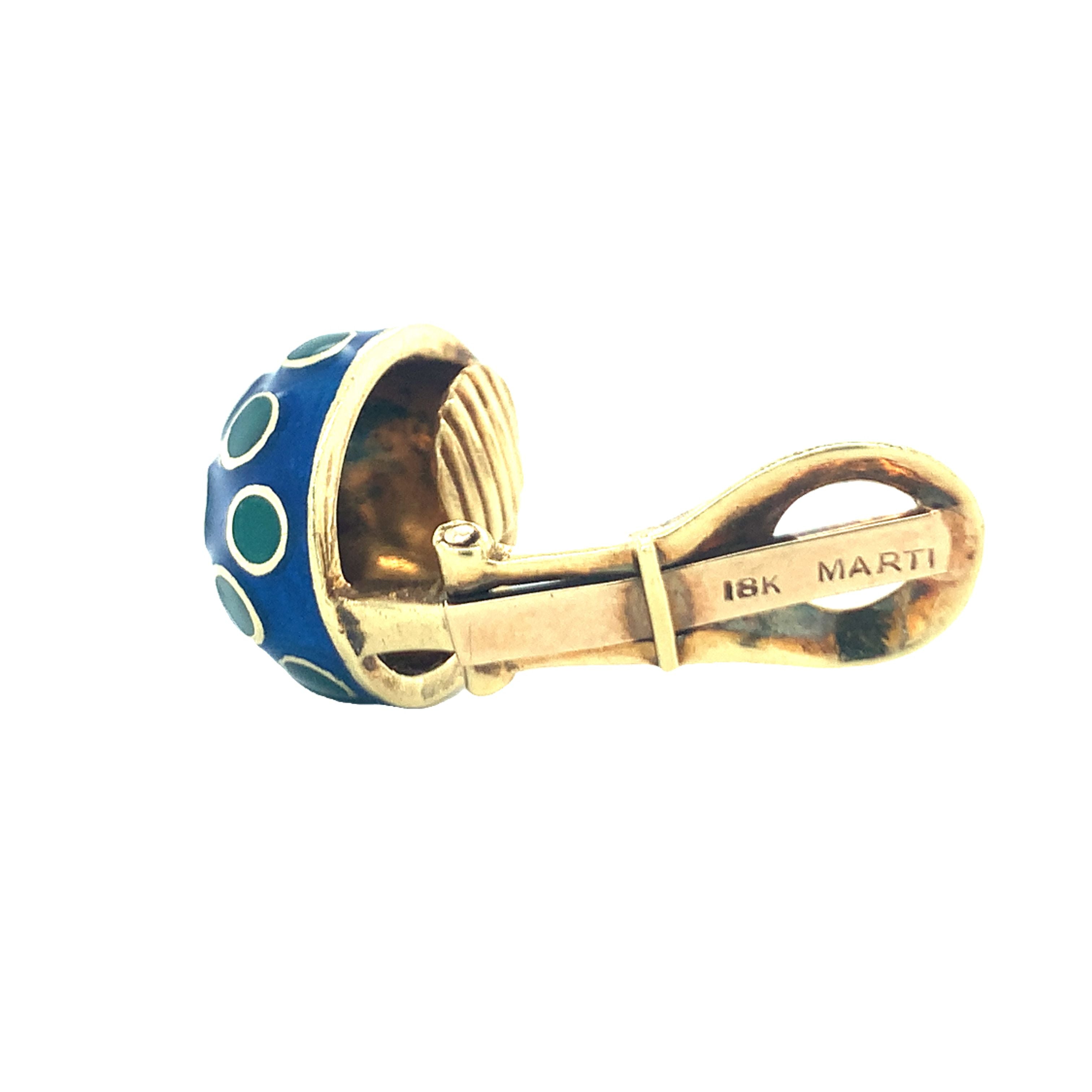 Enamel 18K Yellow Gold Button Earrings