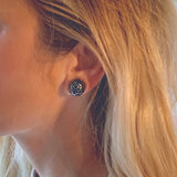 Enamel 18K Yellow Gold Button Earrings