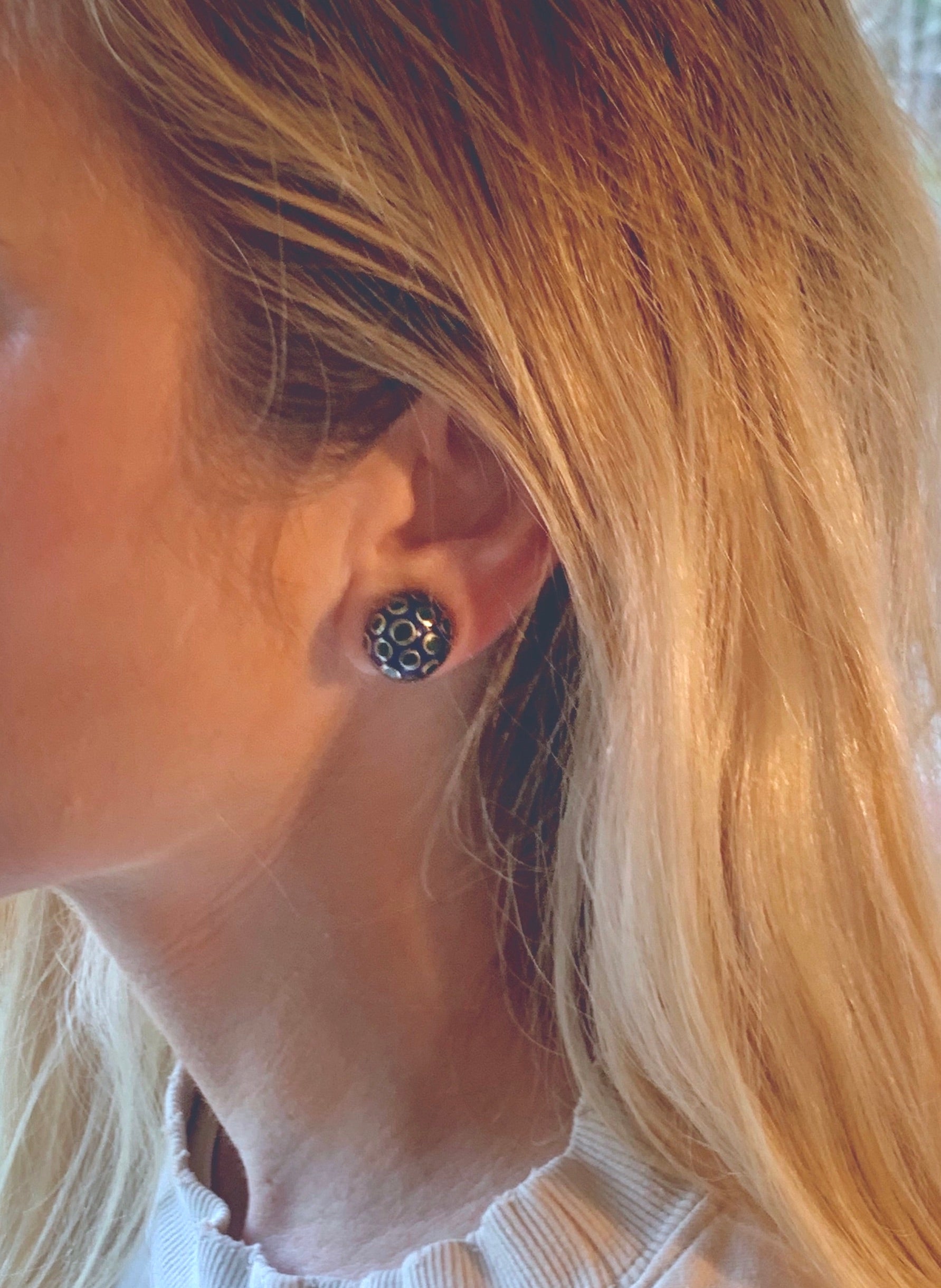 Enamel 18K Yellow Gold Button Earrings