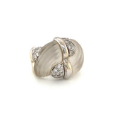 Fluted Rock Crystal Quartz and Diamond 18k White Gold Cocktail Ring, circa 1970s