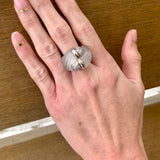 Fluted Rock Crystal Quartz and Diamond 18k White Gold Cocktail Ring, circa 1970s