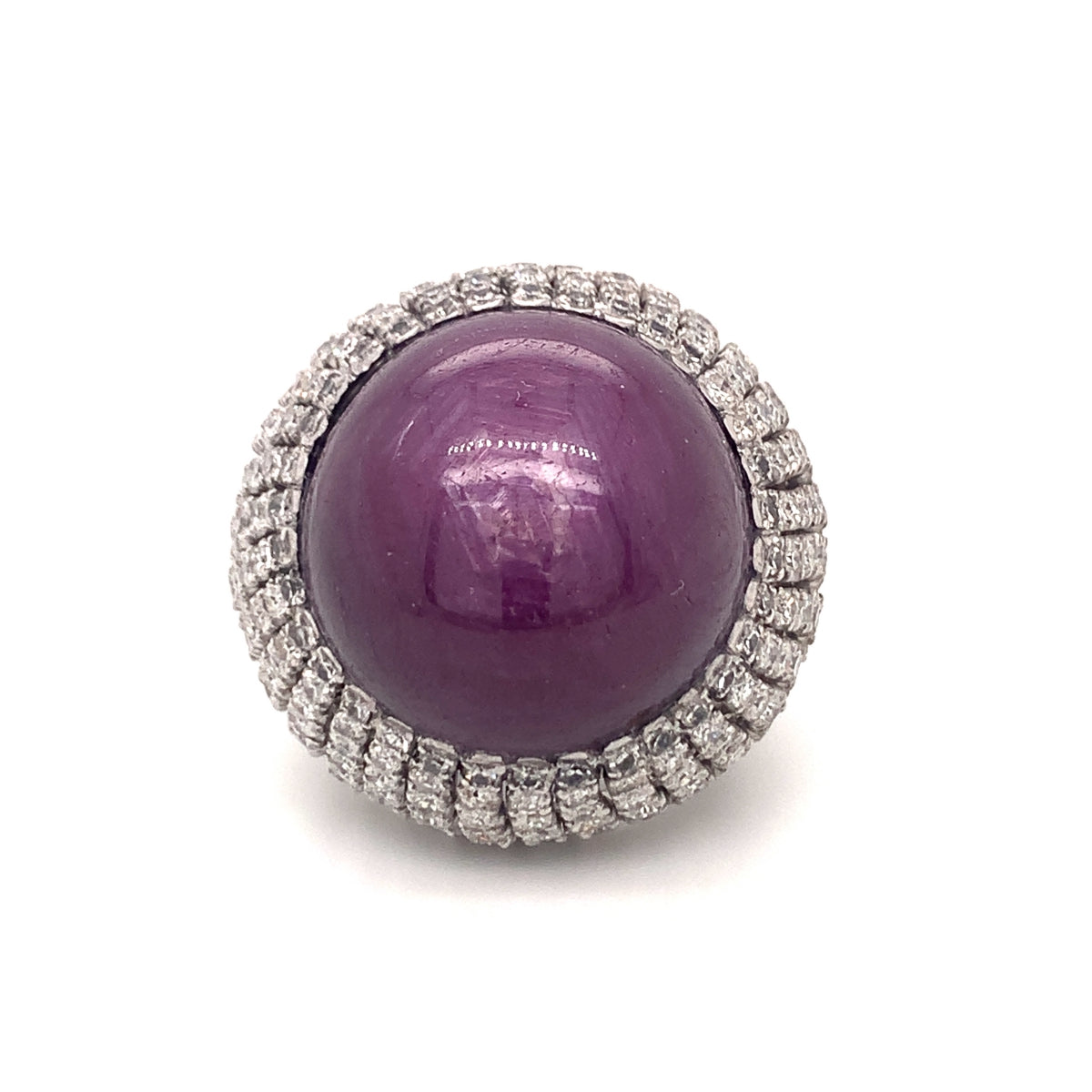 Gia Certified 78.67 Carat Star Ruby and Diamond Bombe 14K White Gold Ring