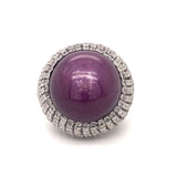 Gia Certified 78.67 Carat Star Ruby and Diamond Bombe 14K White Gold Ring