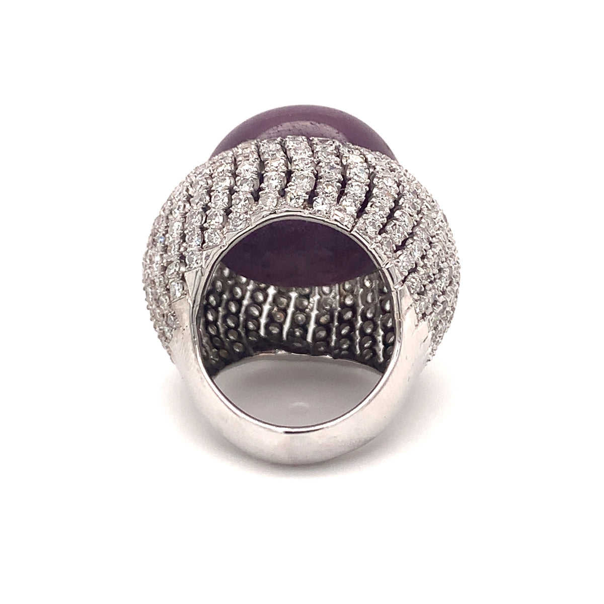 Gia Certified 78.67 Carat Star Ruby and Diamond Bombe 14K White Gold Ring