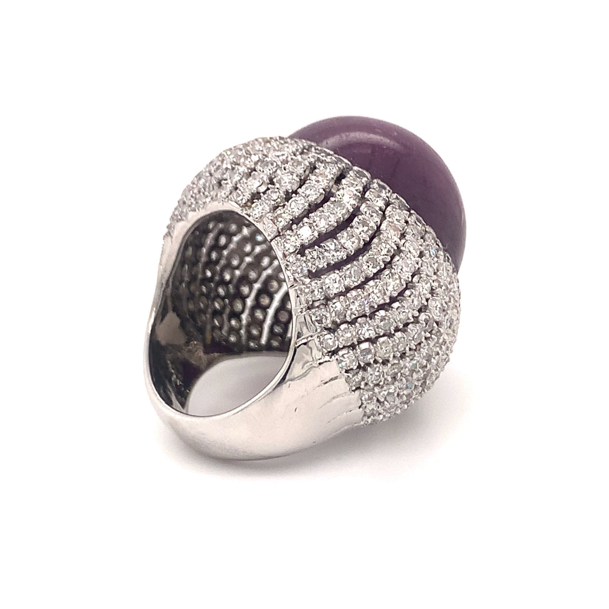 Gia Certified 78.67 Carat Star Ruby and Diamond Bombe 14K White Gold Ring