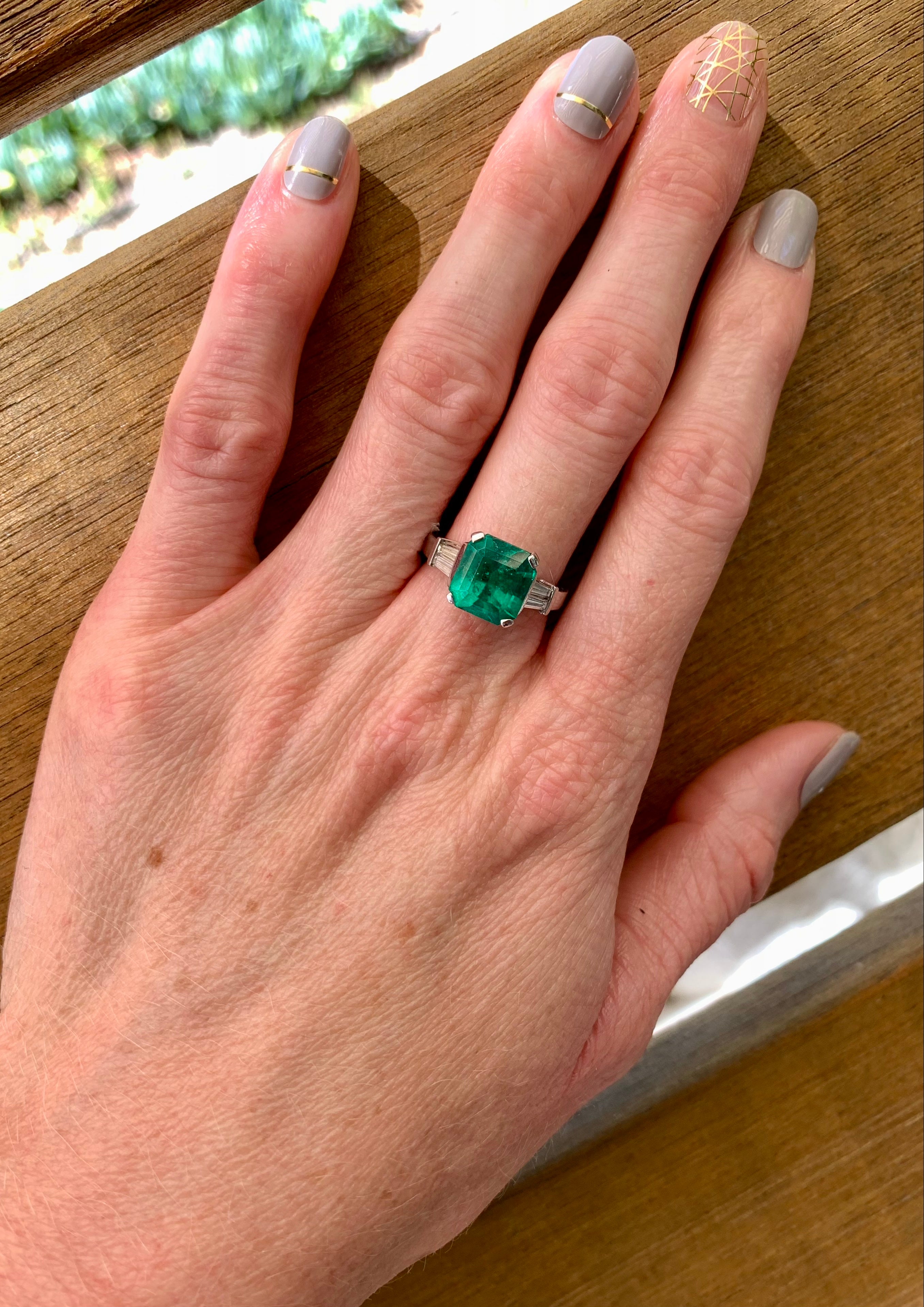Gia Certified 3.20 Ct. Colombian Emerald and Diamond Platinum Ring
