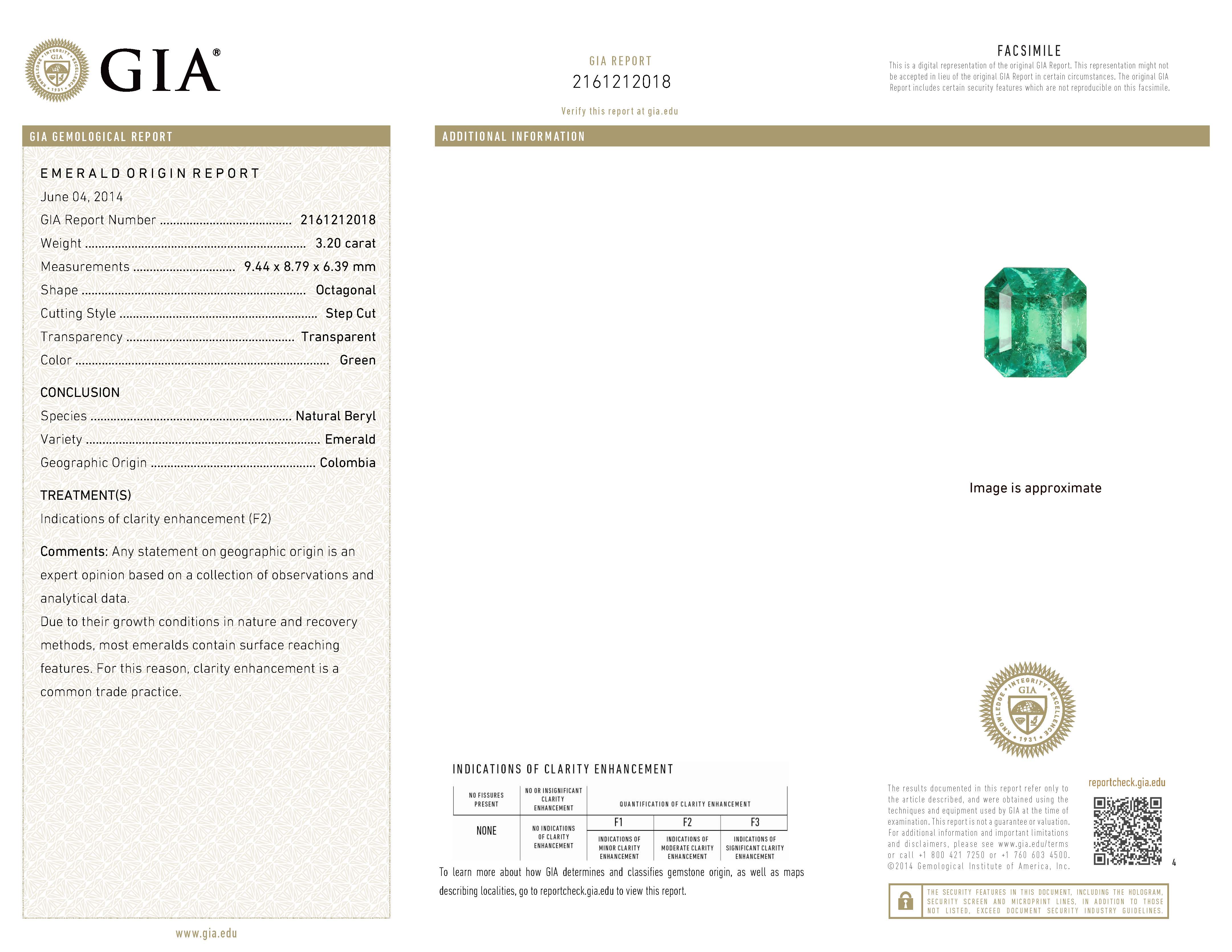 Gia Certified 3.20 Ct. Colombian Emerald and Diamond Platinum Ring