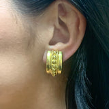 Vintage 18K Yellow Gold Half-Hoop Earclips with Beadwork, Circa 1960s