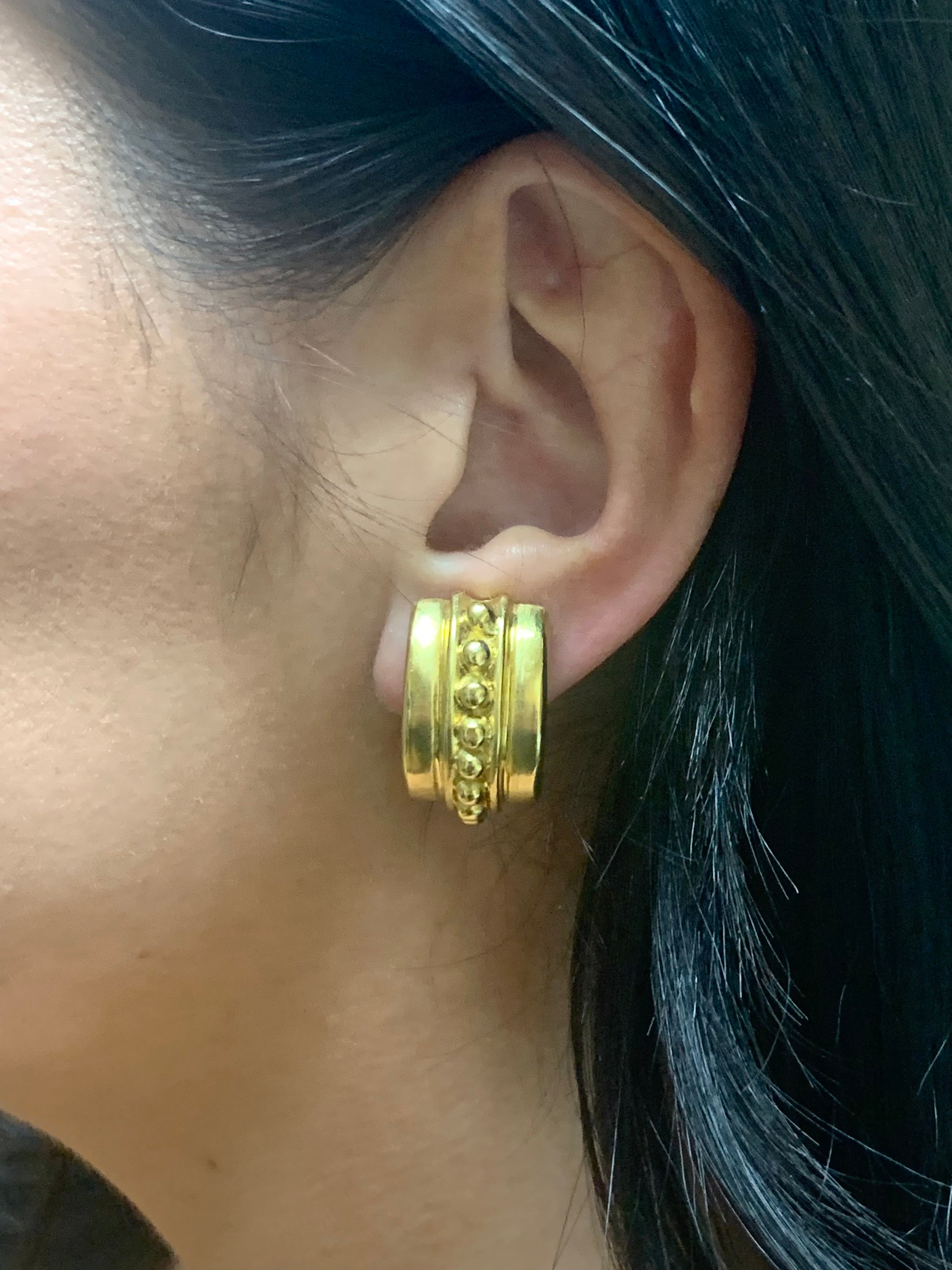 Vintage 18K Yellow Gold Half-Hoop Earclips with Beadwork, Circa 1960s