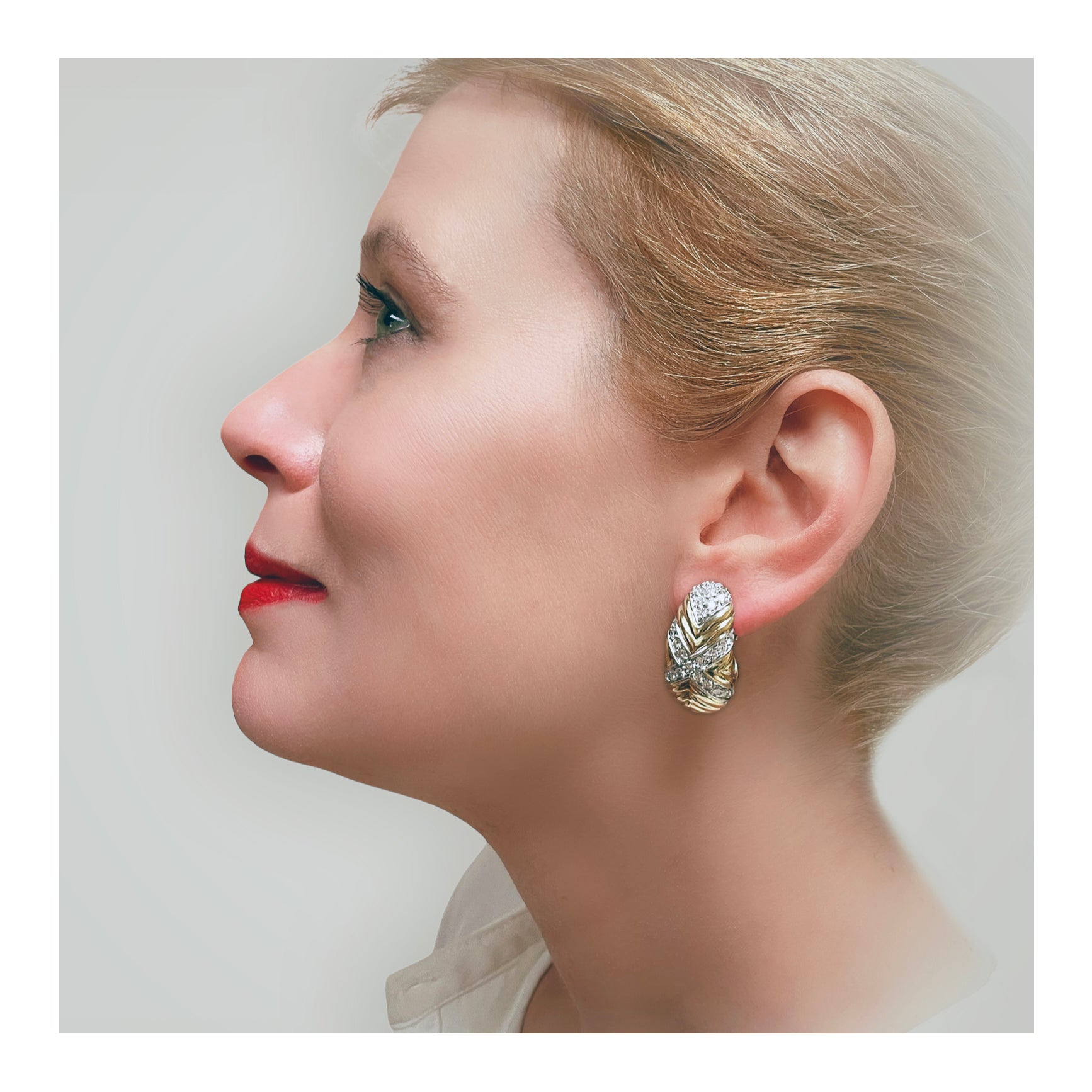 Half-Hoop Diamond 14k Yellow Gold Earrings, circa 1970s