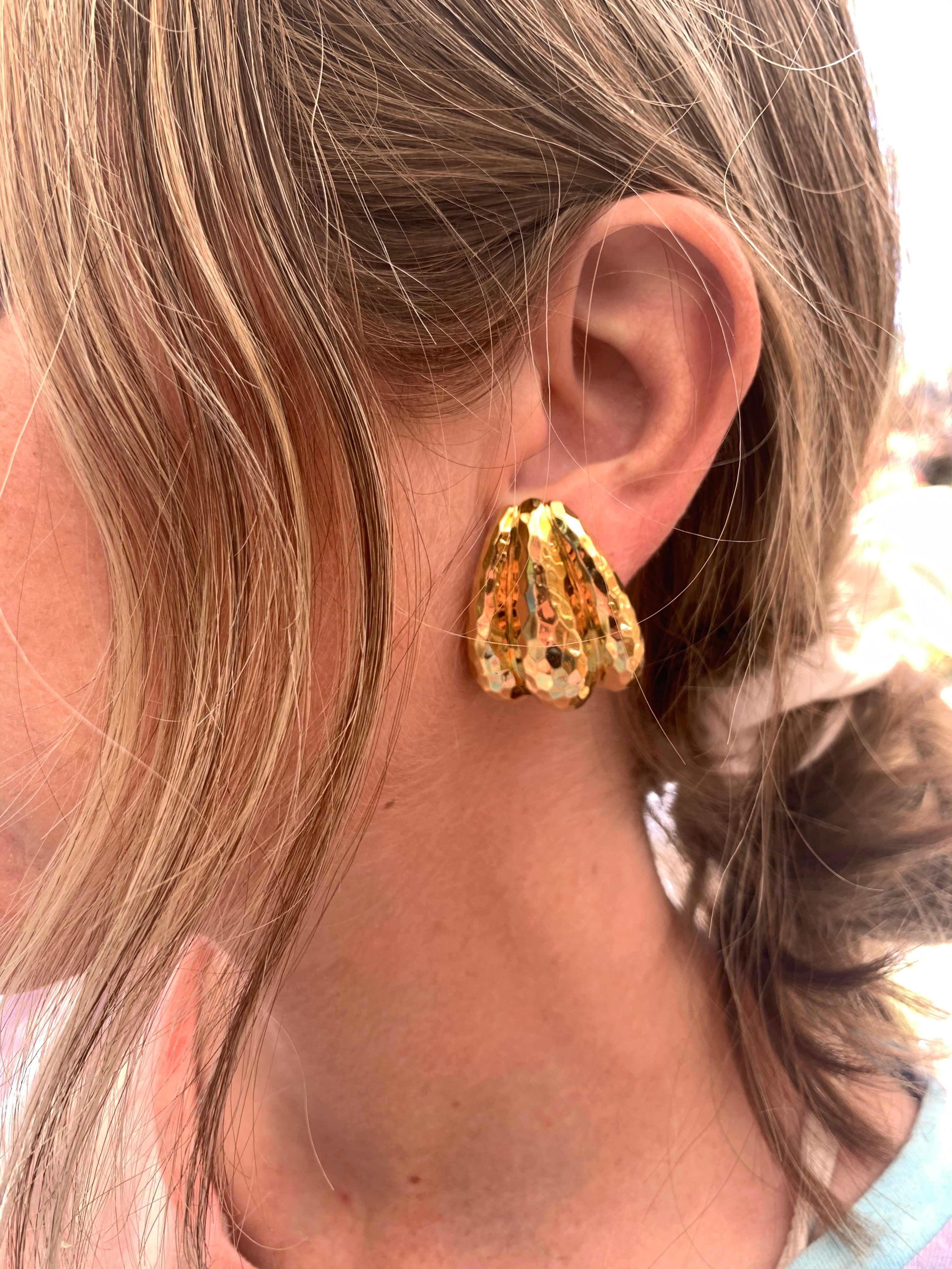 Hammered 18k Yellow Gold Earclips by Henry Dunay, circa 1970s
