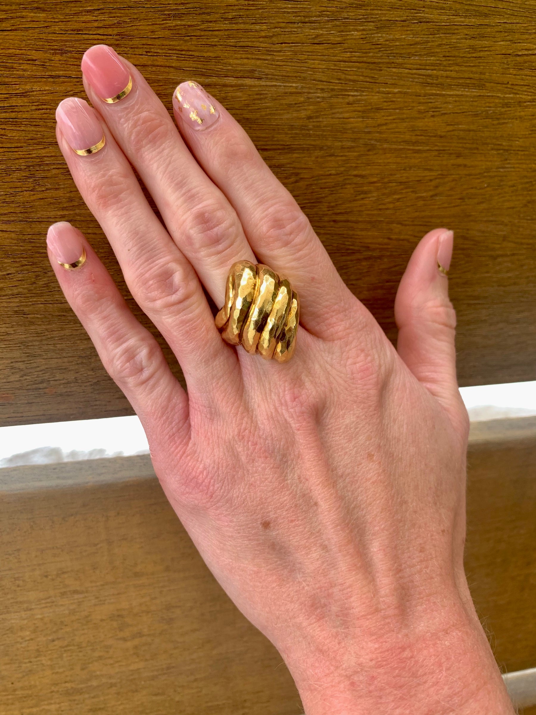 Hammered Finish 18K Yellow Gold Ring