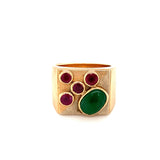 Jade and Ruby 18K Yellow Gold Ring, circa 1940s