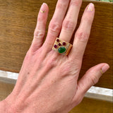 Jade and Ruby 18K Yellow Gold Ring, circa 1940s