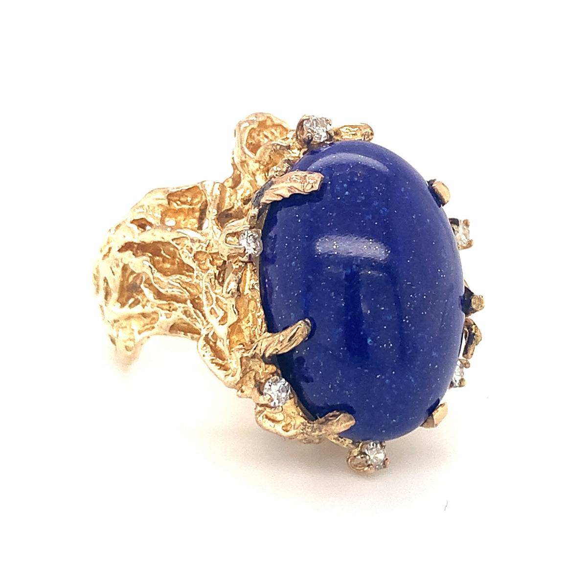 Lapis Lazuli and Diamond 14K Yellow Gold Ring, circa 1960s
