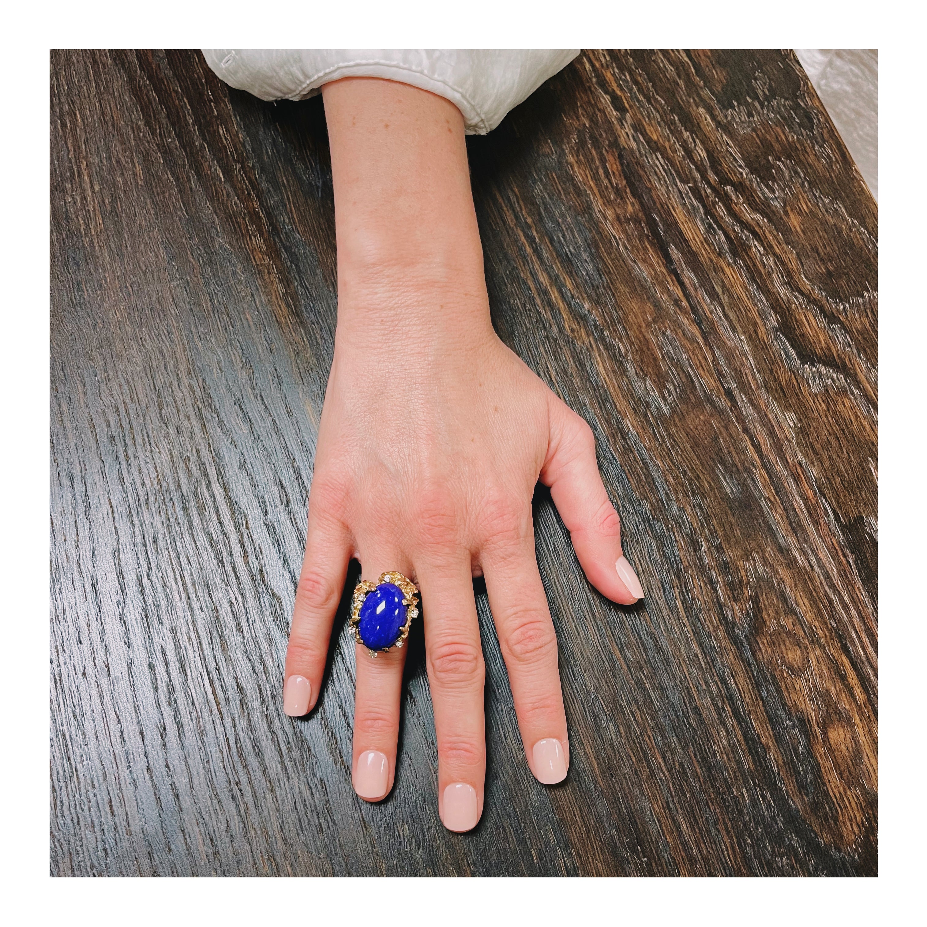 Lapis Lazuli and Diamond 14K Yellow Gold Ring, circa 1960s