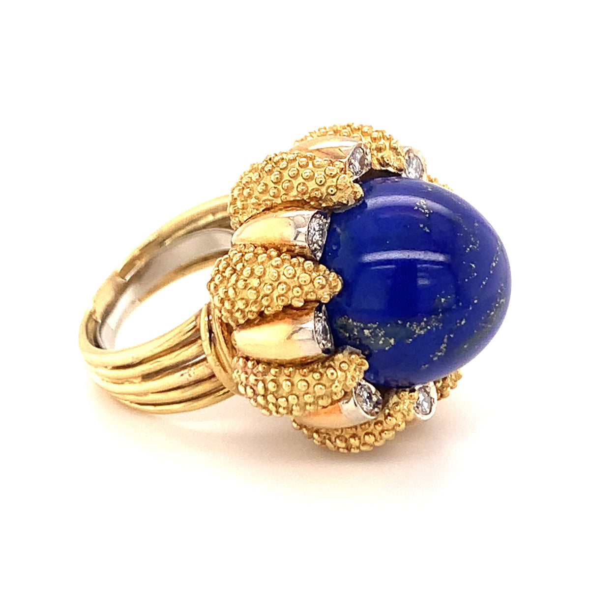 Lapis Lazuli and Diamond 18K Yellow Gold Cocktail Ring, circa 1960s