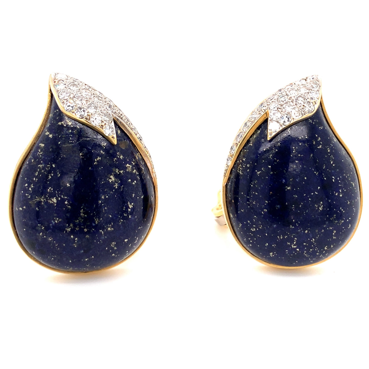 Lapis Lazuli and Diamond 18k Yellow Gold Earrings, circa 1970s