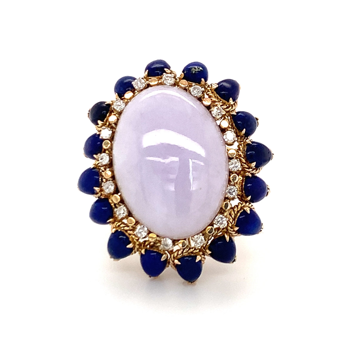 Lavender Jade, Lapis Lazuli and Diamond Yellow Gold Cocktail Ring, circa 1960s