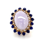 Lavender Jade, Lapis Lazuli and Diamond Yellow Gold Cocktail Ring, circa 1960s
