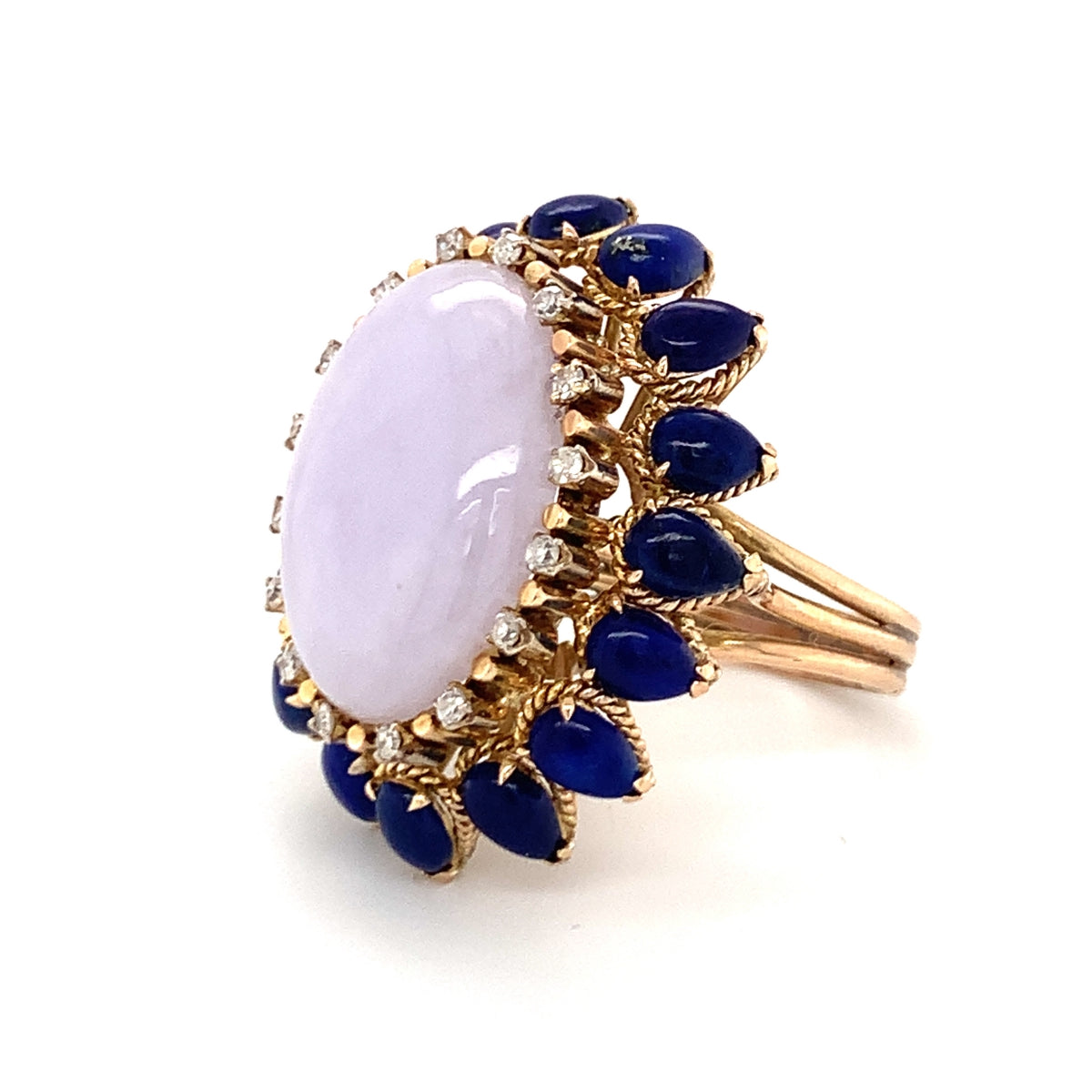 Lavender Jade, Lapis Lazuli and Diamond Yellow Gold Cocktail Ring, circa 1960s