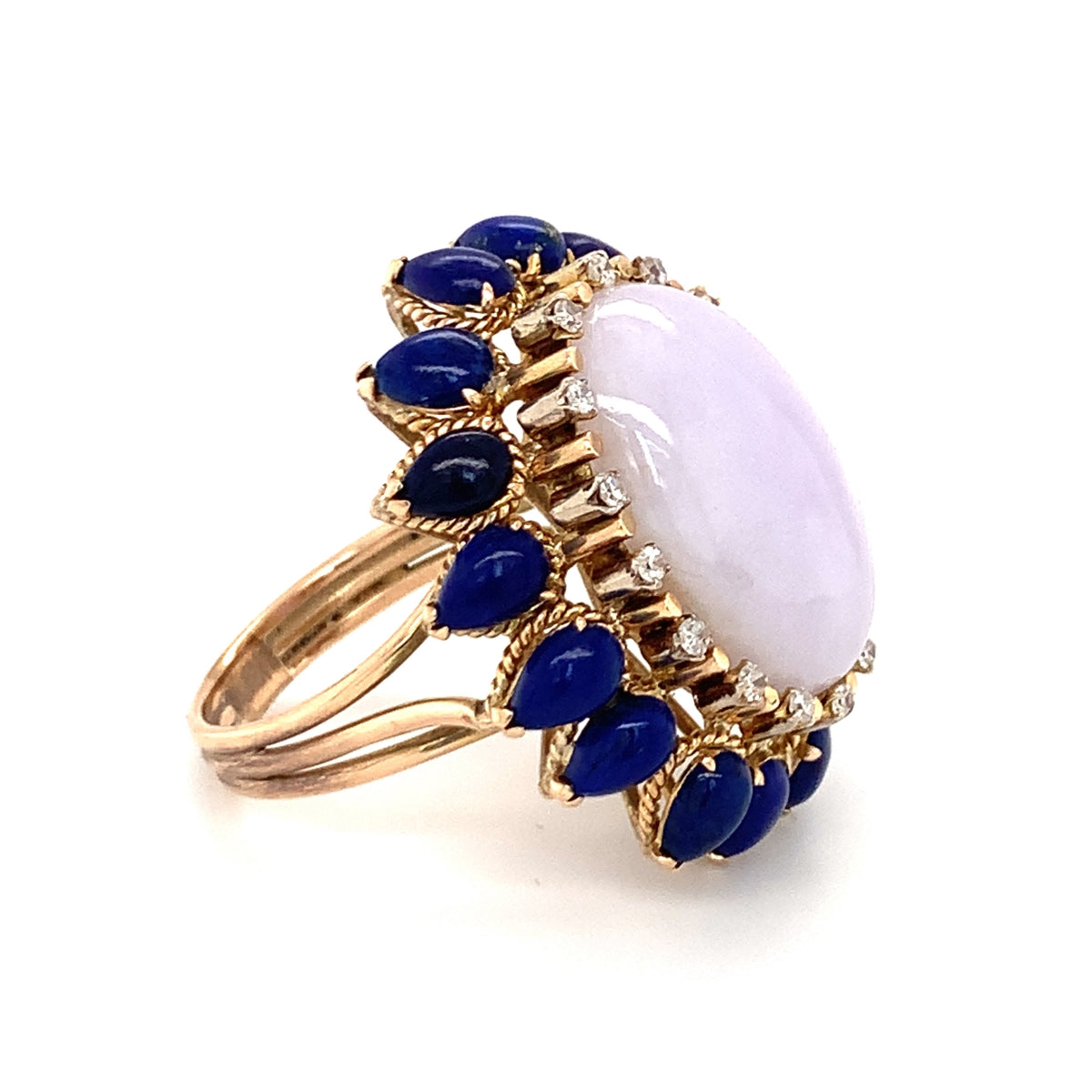 Lavender Jade, Lapis Lazuli and Diamond Yellow Gold Cocktail Ring, circa 1960s