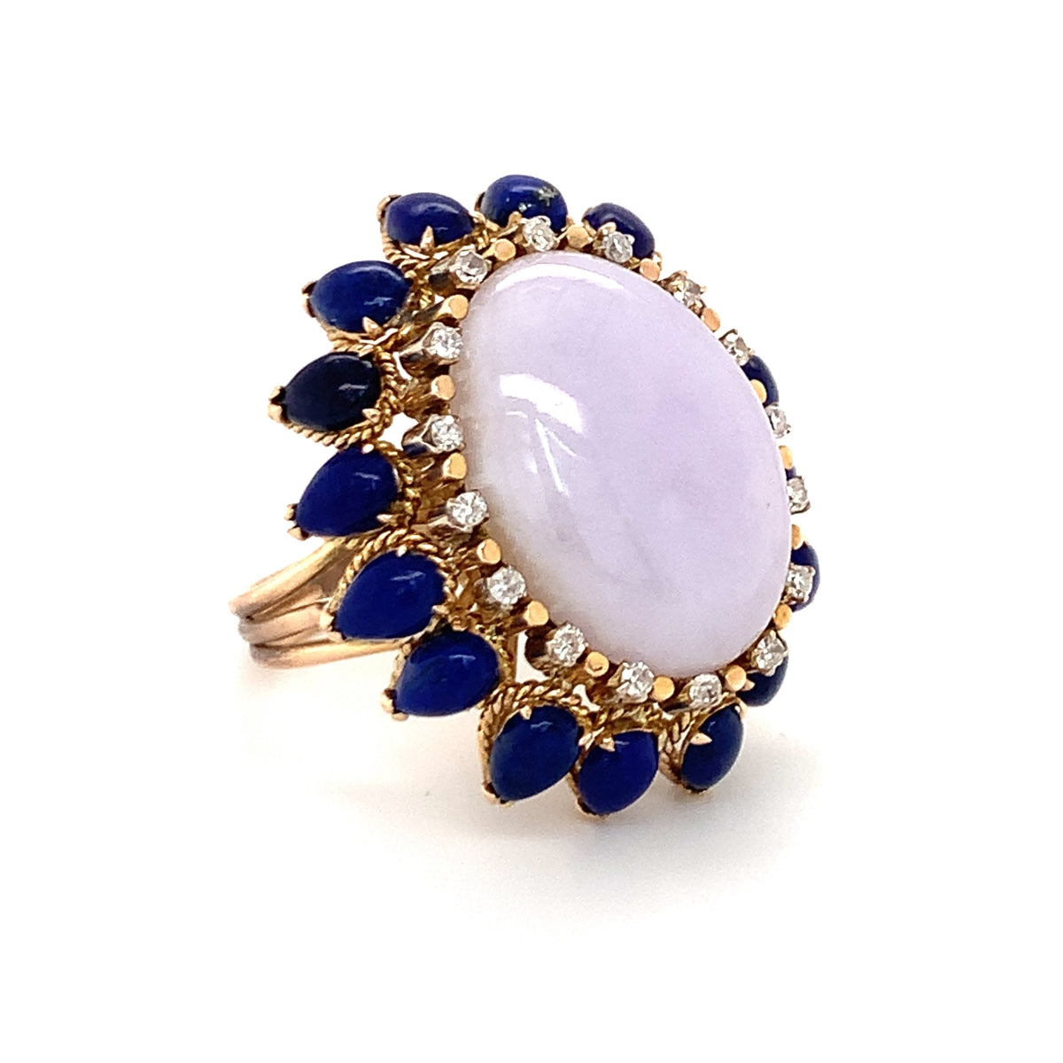 Lavender Jade, Lapis Lazuli and Diamond Yellow Gold Cocktail Ring, circa 1960s
