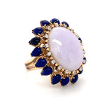 Lavender Jade, Lapis Lazuli and Diamond Yellow Gold Cocktail Ring, circa 1960s