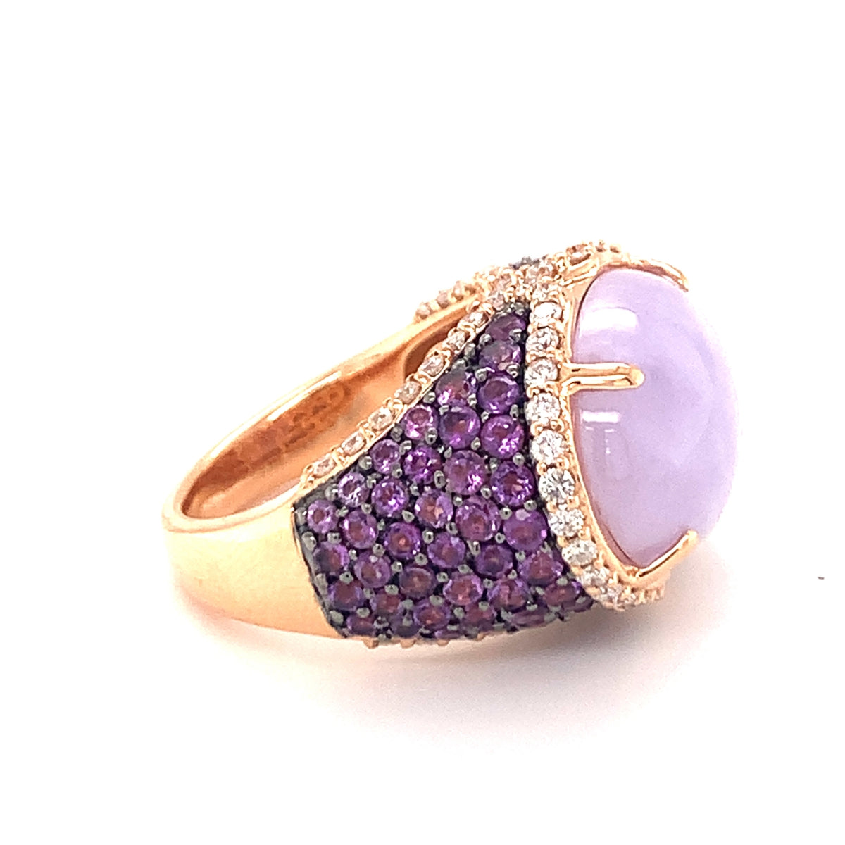 Lavender Jadeite, Amethyst and Diamond 18K Rose Gold Cocktail Ring