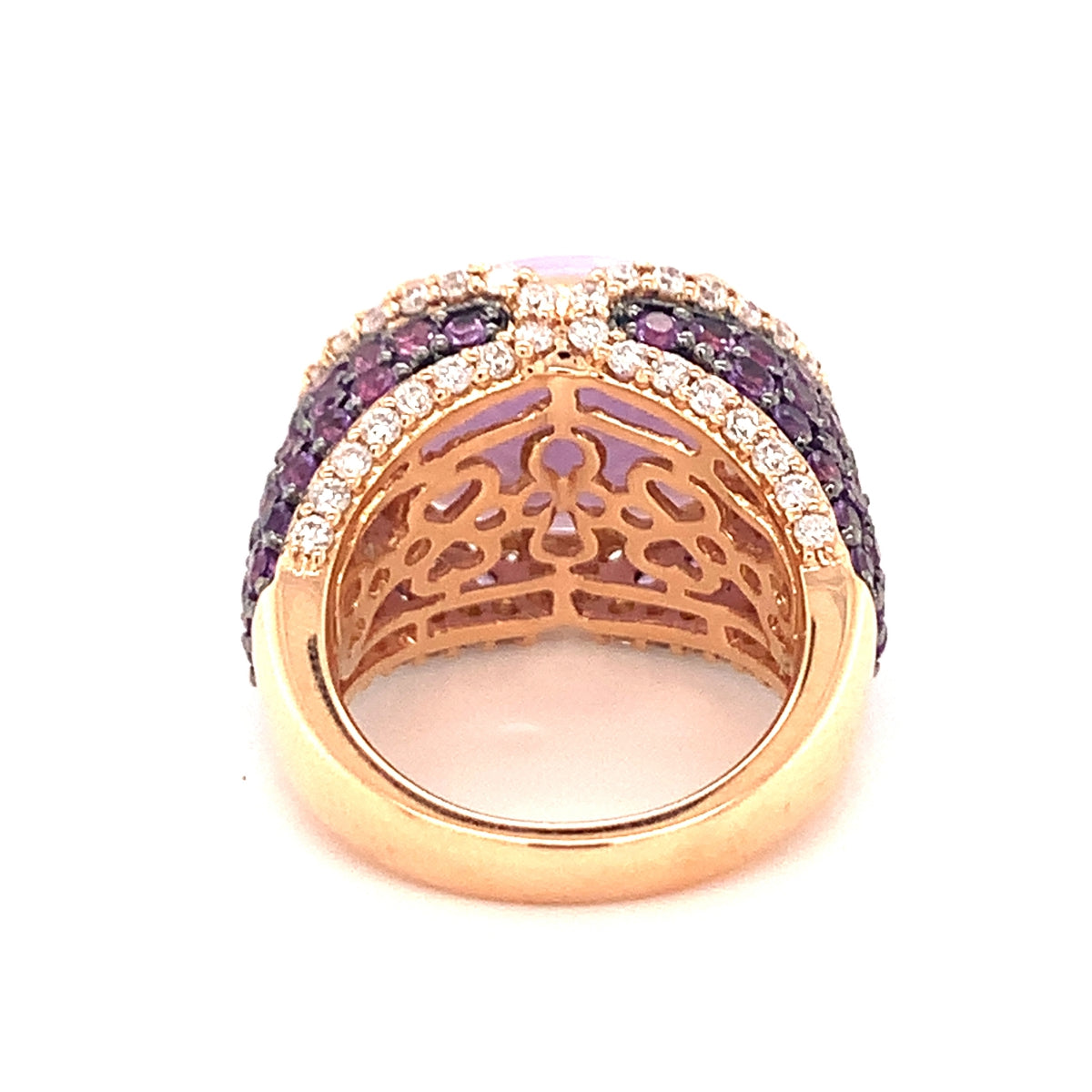 Lavender Jadeite, Amethyst and Diamond 18K Rose Gold Cocktail Ring