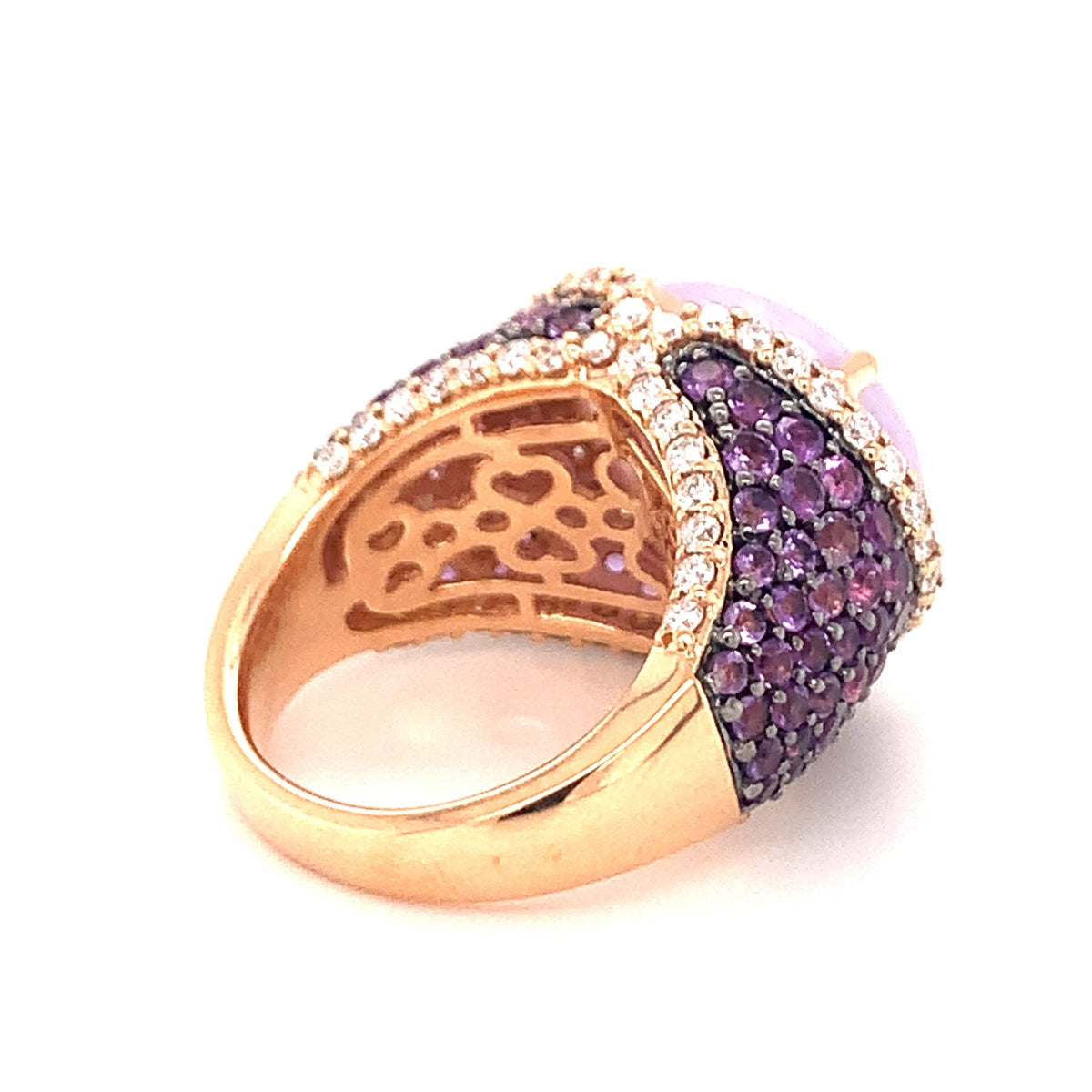 Lavender Jadeite, Amethyst and Diamond 18K Rose Gold Cocktail Ring