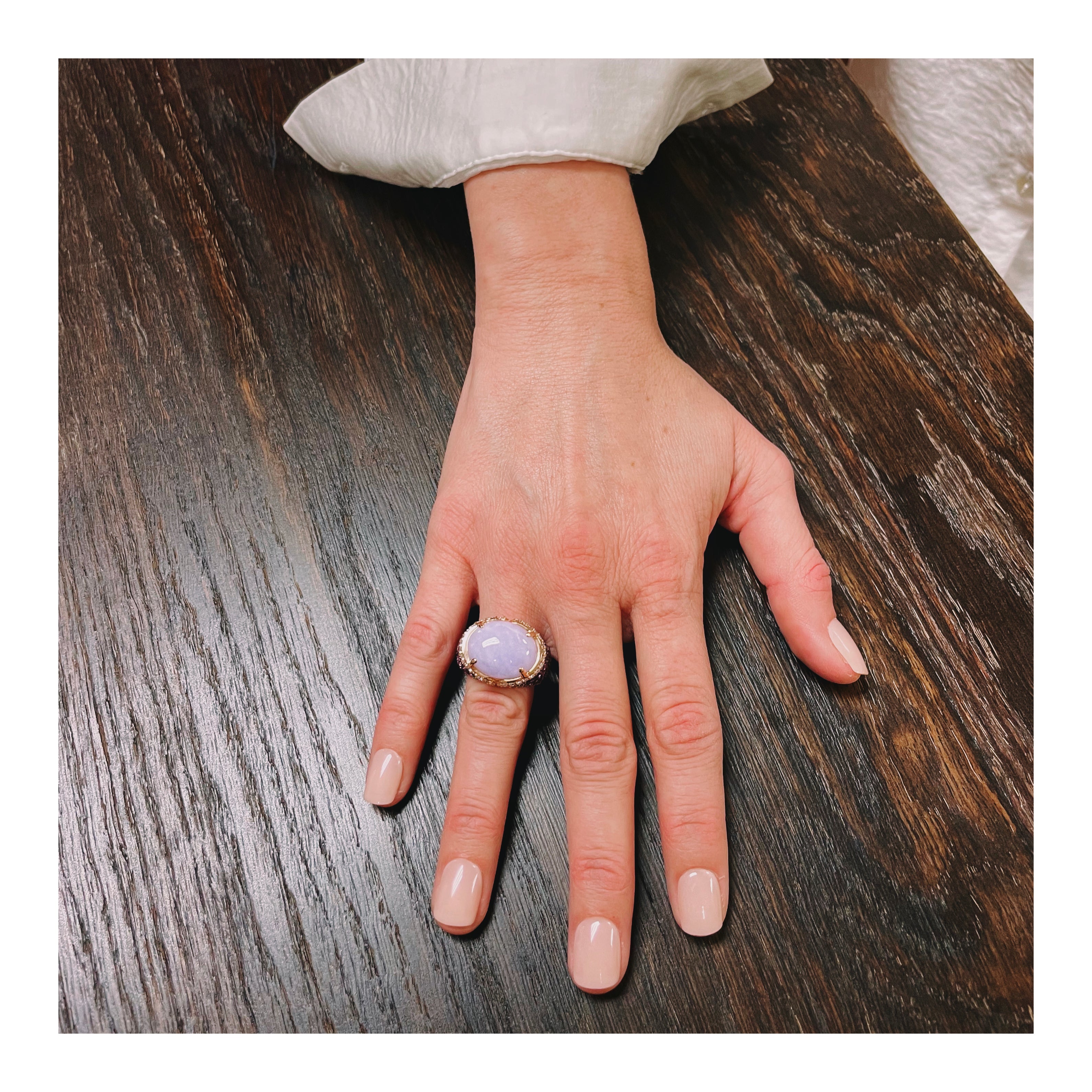 Lavender Jadeite, Amethyst and Diamond 18K Rose Gold Cocktail Ring