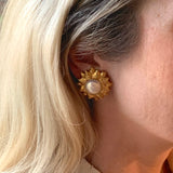 Mabe Pearl 18K Yellow Gold Sunflower Earclips