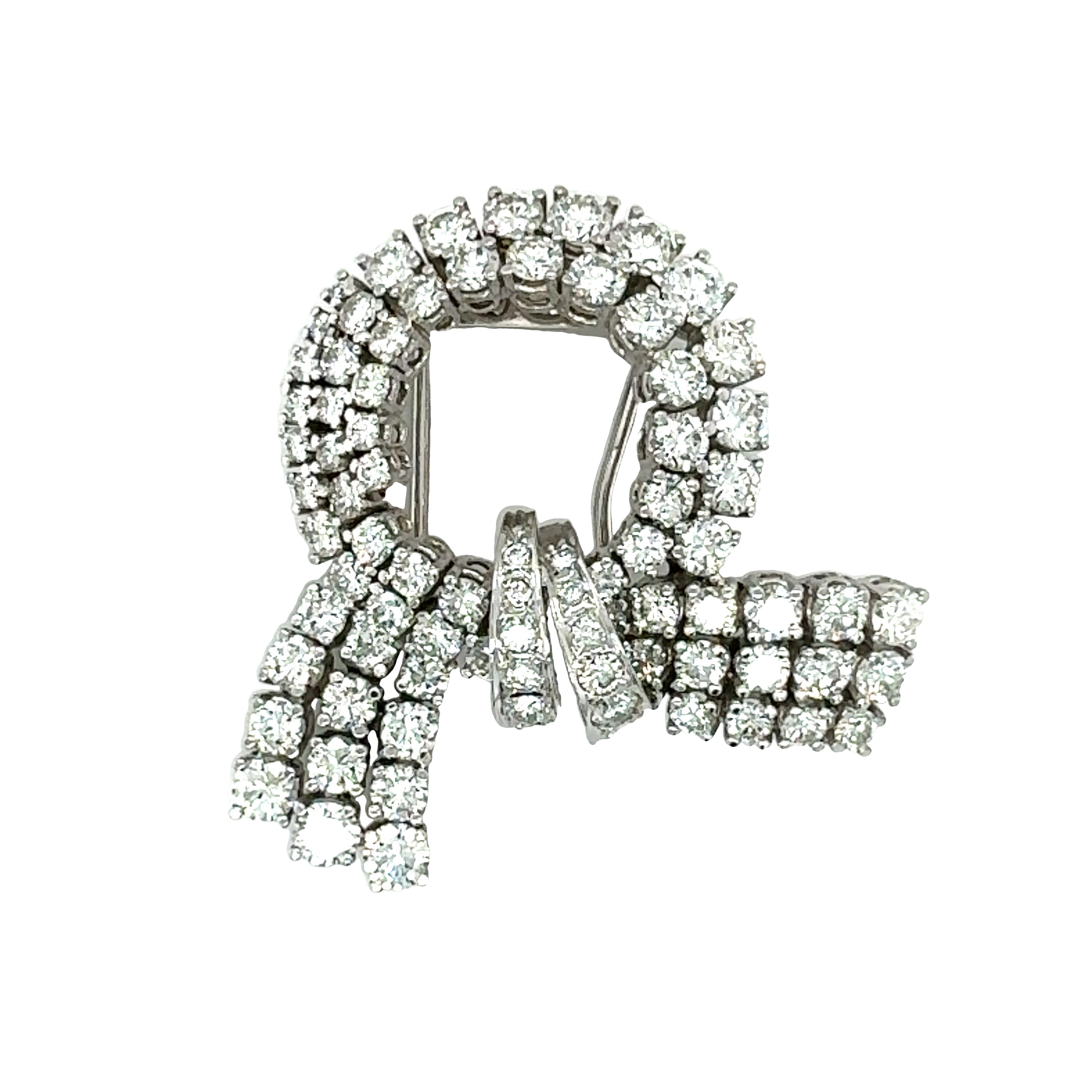 Mid-Century 14K White Gold Diamond Pendant / Brooch