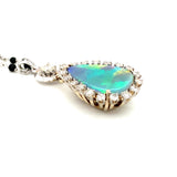 Mid-Century Black Opal and Diamond 18K White Gold Pendant
