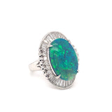 Mid-Century Black Opal and Diamond Ring in Platinum, circa 1950s