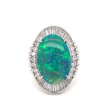 Mid-Century Black Opal and Diamond Ring in Platinum, circa 1950s