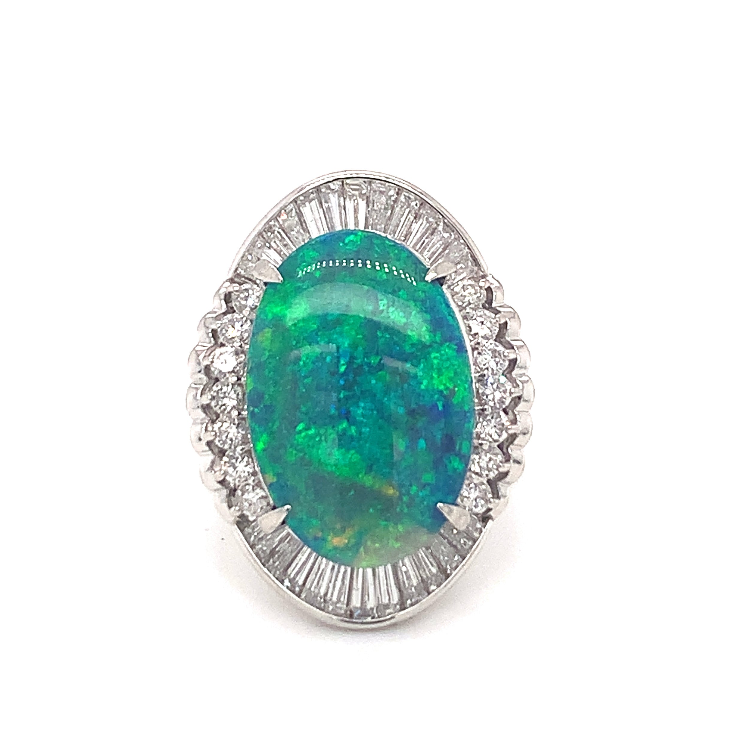 Mid-Century Black Opal and Diamond Ring in Platinum, circa 1950s