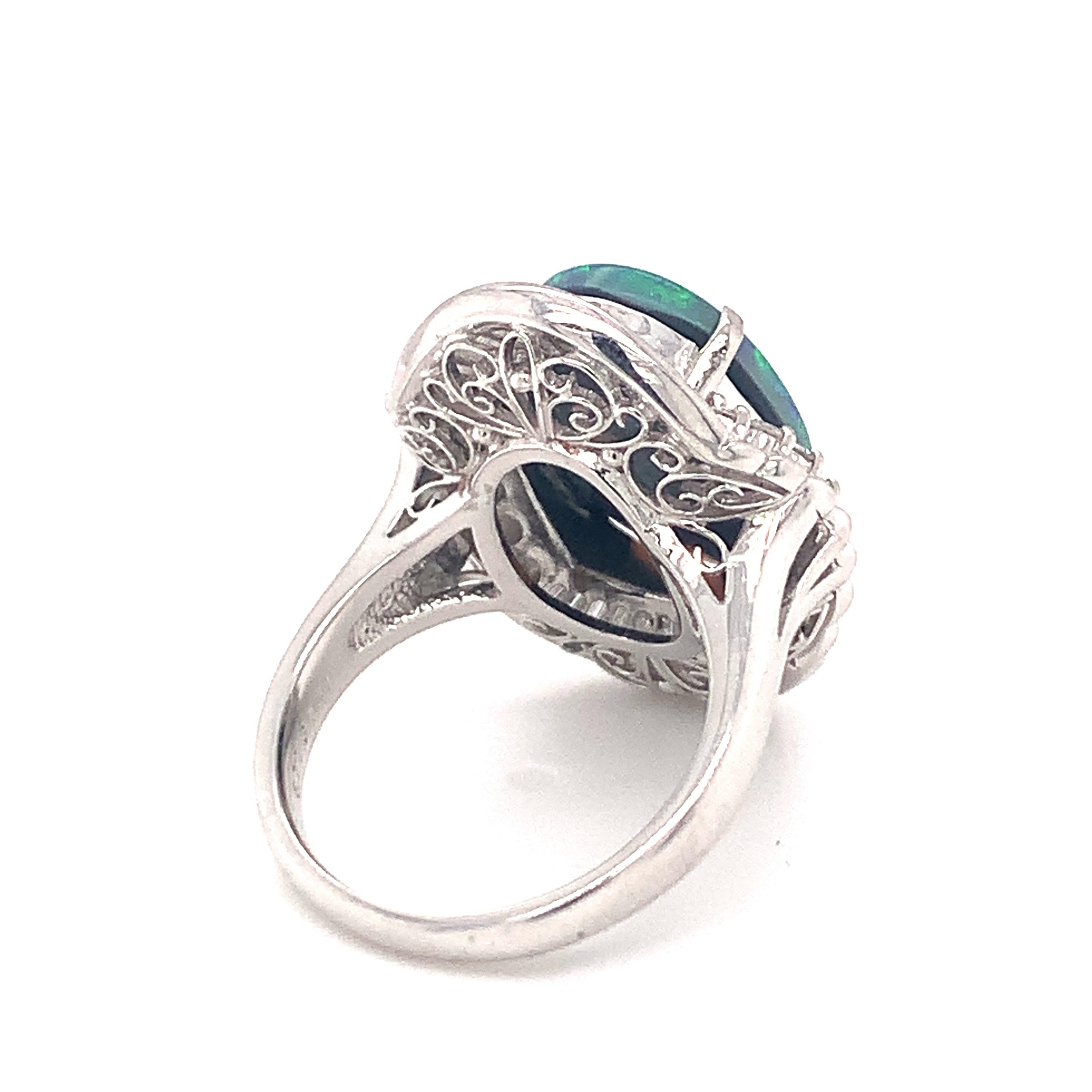 Mid-Century Black Opal and Diamond Ring in Platinum, circa 1950s
