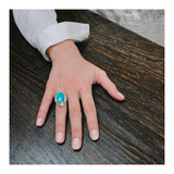Mid-Century Black Opal and Diamond Ring in Platinum, circa 1950s