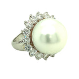 Mid-Century Cultured Pearl and Diamond Platinum Ring, circa 1950s