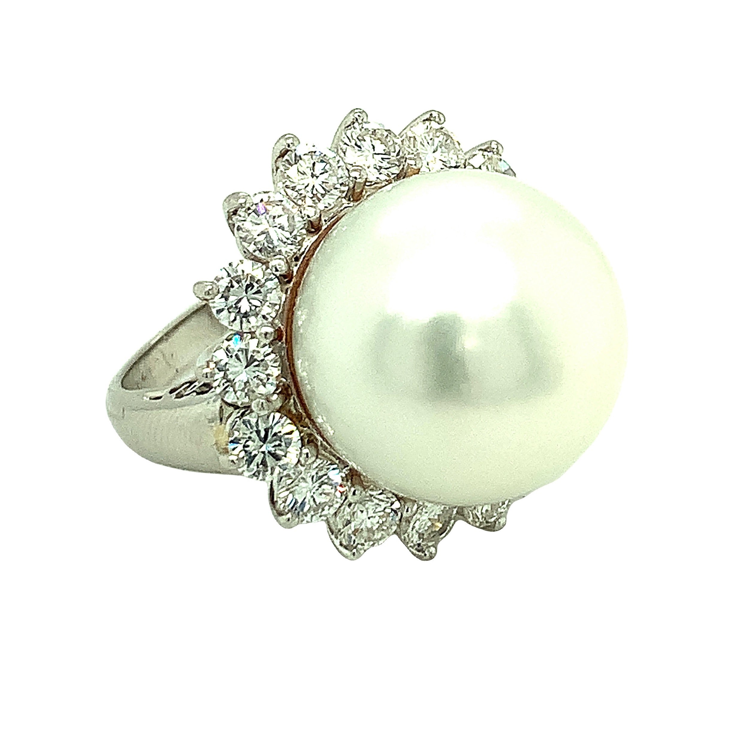 Mid-Century Cultured Pearl and Diamond Platinum Ring, circa 1950s
