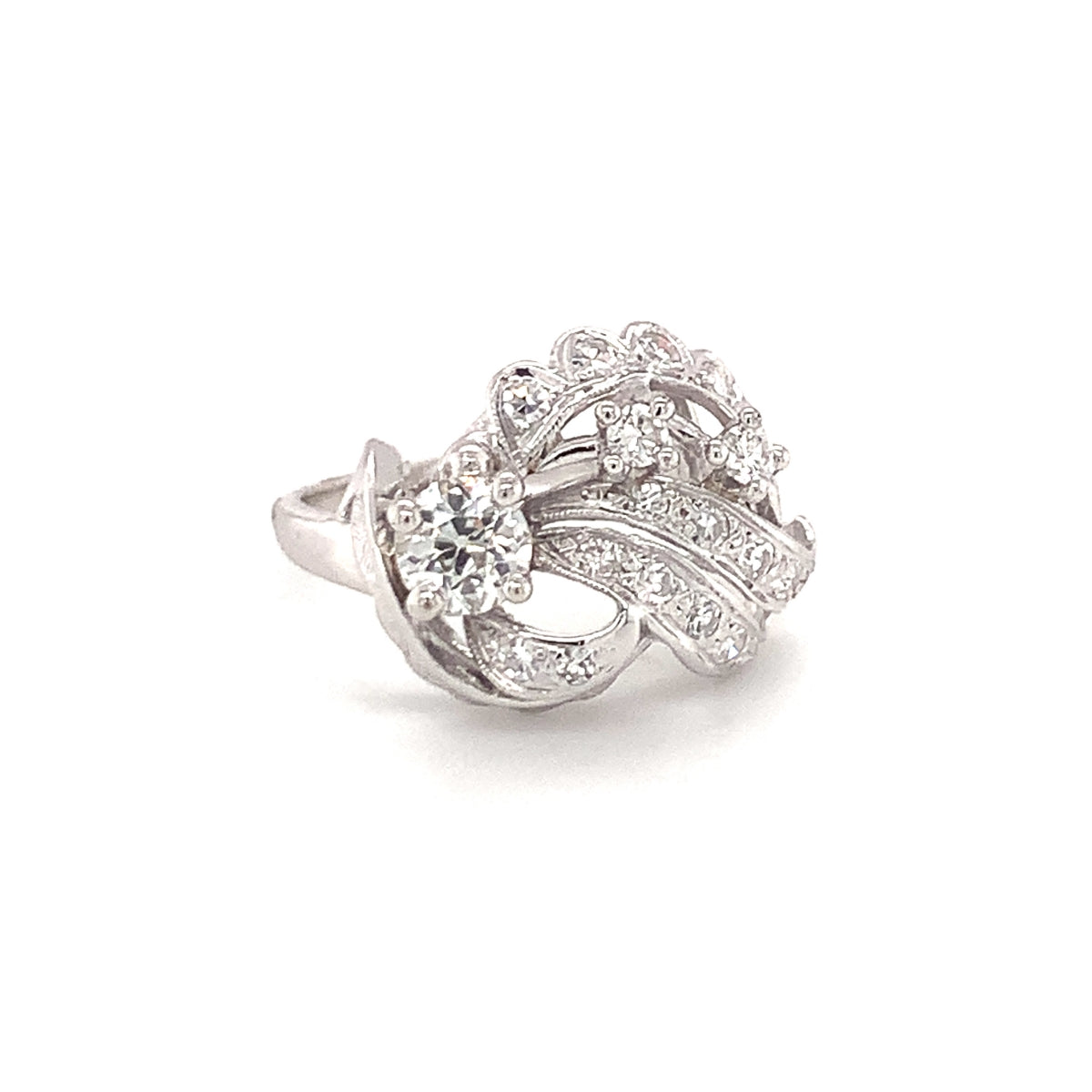 Mid-Century Diamond Cluster 14K White Gold Ring, circa 1950s