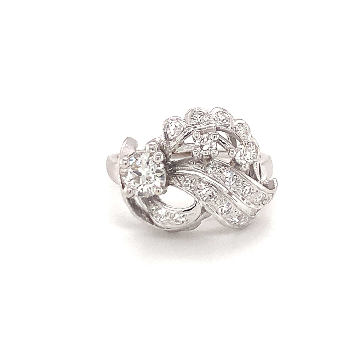 Mid-Century Diamond Cluster 14K White Gold Ring, circa 1950s